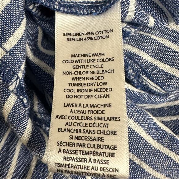 BeachLunchLounge Blue White Striped Linen Blend Cropped Wide Leg Jumpsuit Size M - Picture 10 of 15